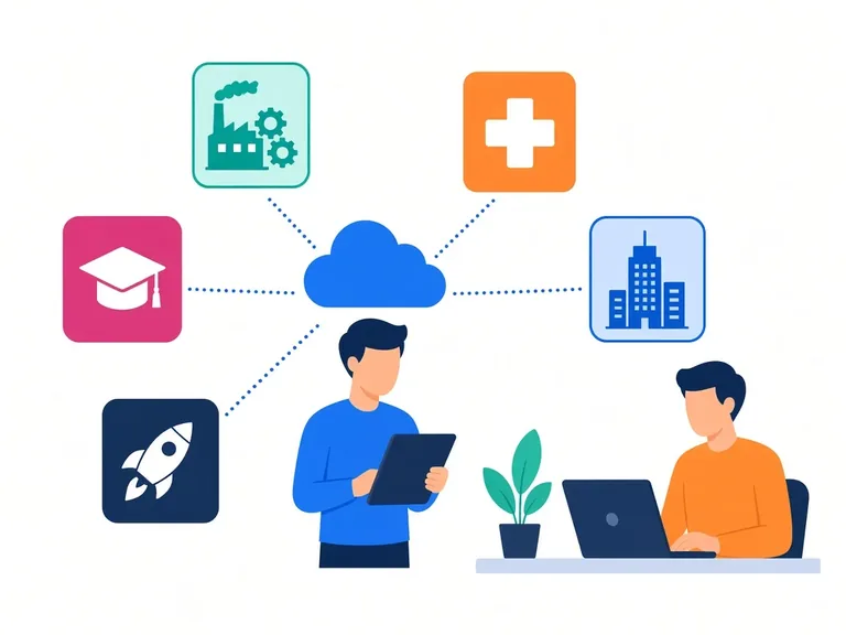 Cloud connected to multiple industry icons