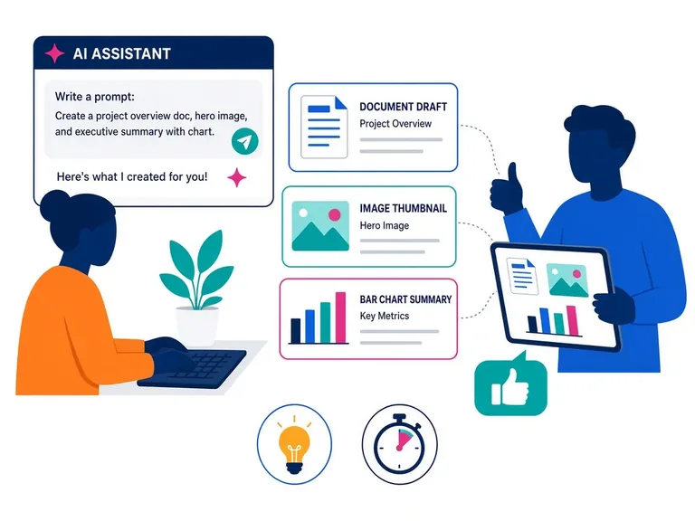 AI assistant producing documents, images and summaries