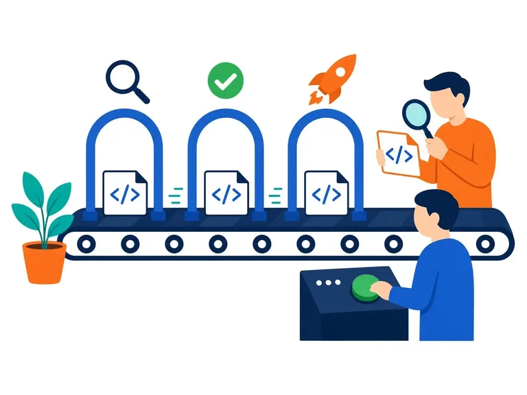 Code moving through review, test and release gates